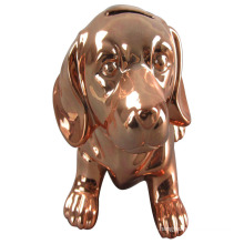 Plating Copper Dog Shape Ceramic Piggy Bank for Home Decoration